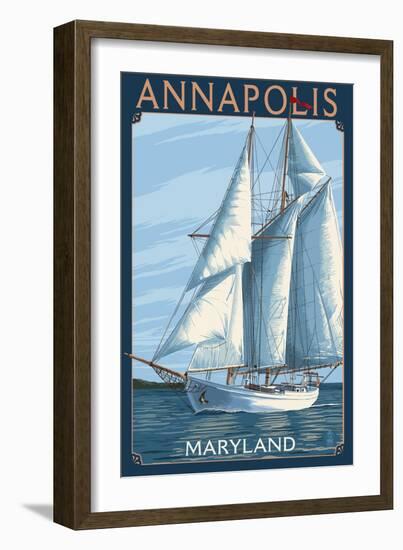 Annapolis, Maryland - Sailboat Scene-Lantern Press-Framed Art Print