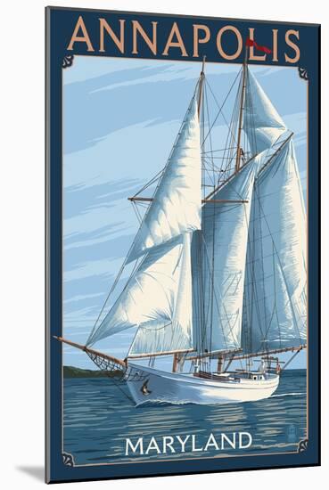 Annapolis, Maryland - Sailboat Scene-Lantern Press-Mounted Art Print