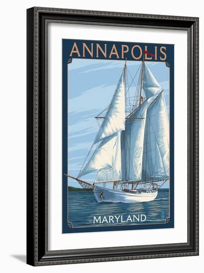Annapolis, Maryland - Sailboat Scene-Lantern Press-Framed Art Print