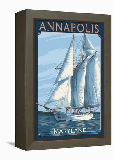 Annapolis, Maryland - Sailboat Scene-Lantern Press-Framed Stretched Canvas