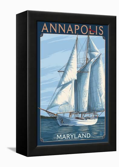 Annapolis, Maryland - Sailboat Scene-Lantern Press-Framed Stretched Canvas