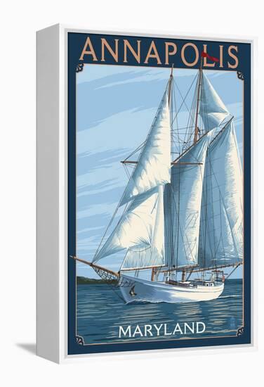 Annapolis, Maryland - Sailboat Scene-Lantern Press-Framed Stretched Canvas