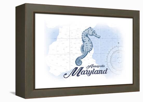 Annapolis, Maryland - Seahorse - Blue - Coastal Icon-Lantern Press-Framed Stretched Canvas