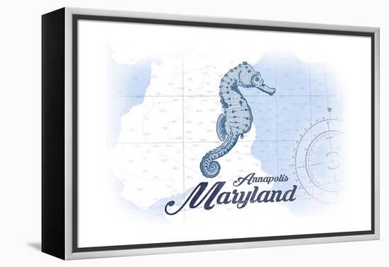 Annapolis, Maryland - Seahorse - Blue - Coastal Icon-Lantern Press-Framed Stretched Canvas