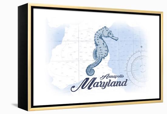 Annapolis, Maryland - Seahorse - Blue - Coastal Icon-Lantern Press-Framed Stretched Canvas