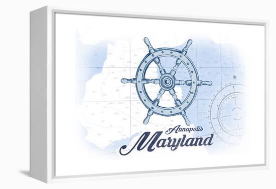 Annapolis, Maryland - Ship Wheel - Blue - Coastal Icon-Lantern Press-Framed Stretched Canvas
