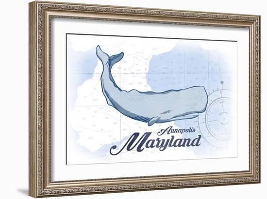 Annapolis, Maryland - Whale - Blue - Coastal Icon-Lantern Press-Framed Art Print