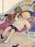 A Boy Lying on a Bed with a Book and a Toy Horse-Anne Anderson-Art Print