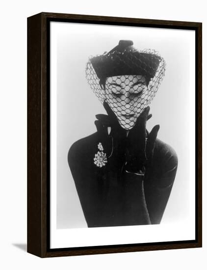 Anne Gunning in an Erik felt and Velvet Mandarin Hat with Veil, 1950-John French-Framed Premier Image Canvas