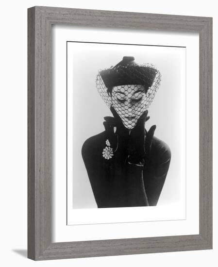 Anne Gunning in an Erik felt and Velvet Mandarin Hat with Veil, 1950-John French-Framed Giclee Print