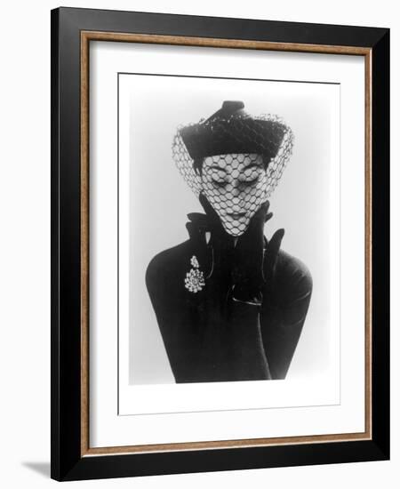 Anne Gunning in an Erik felt and Velvet Mandarin Hat with Veil, 1950-John French-Framed Giclee Print