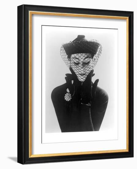 Anne Gunning in an Erik felt and Velvet Mandarin Hat with Veil, 1950-John French-Framed Giclee Print