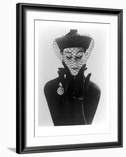 Anne Gunning in an Erik felt and Velvet Mandarin Hat with Veil, 1950-John French-Framed Giclee Print