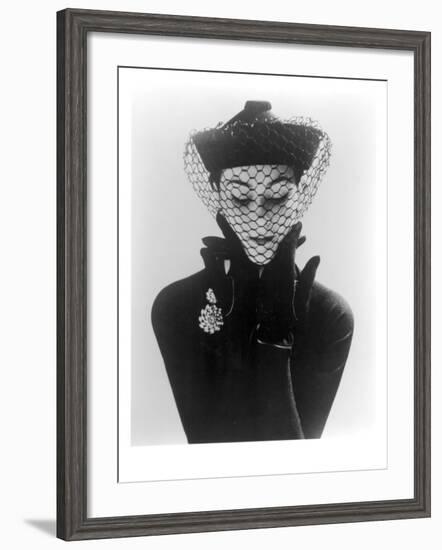 Anne Gunning in an Erik felt and Velvet Mandarin Hat with Veil, 1950-John French-Framed Giclee Print