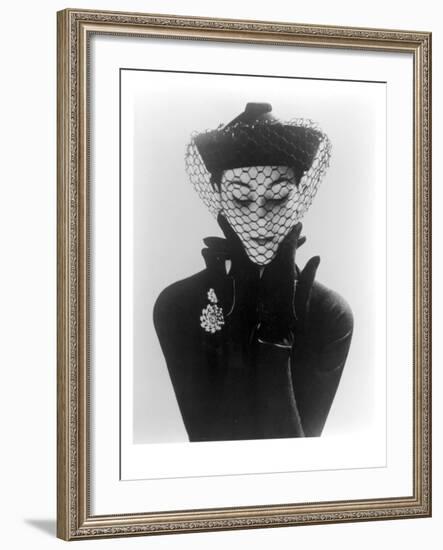 Anne Gunning in an Erik felt and Velvet Mandarin Hat with Veil, 1950-John French-Framed Giclee Print