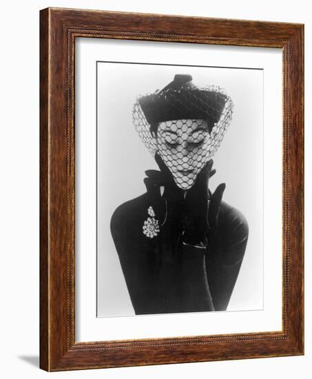 Anne Gunning in an Erik felt and Velvet Mandarin Hat with Veil, 1950-John French-Framed Giclee Print