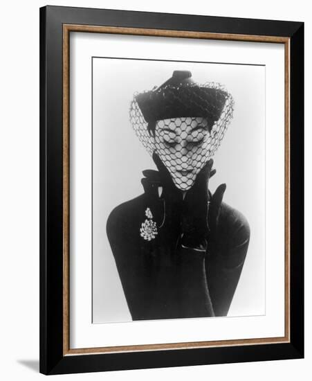 Anne Gunning in an Erik felt and Velvet Mandarin Hat with Veil, 1950-John French-Framed Giclee Print