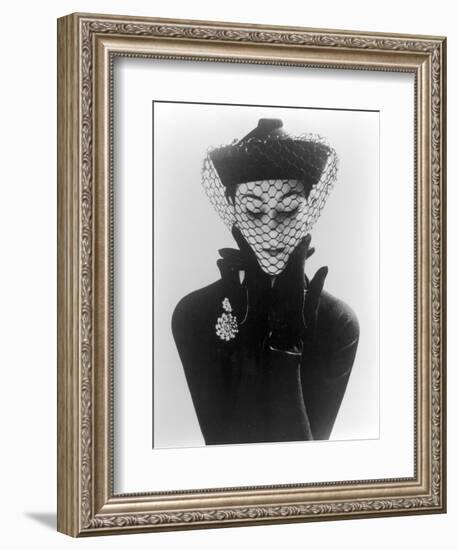 Anne Gunning in an Erik felt and Velvet Mandarin Hat with Veil, 1950-John French-Framed Giclee Print