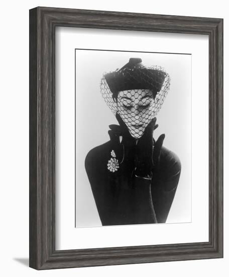 Anne Gunning in an Erik felt and Velvet Mandarin Hat with Veil, 1950-John French-Framed Giclee Print