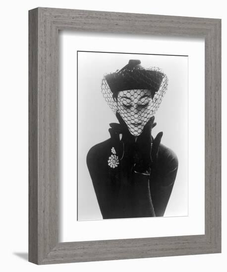 Anne Gunning in an Erik felt and Velvet Mandarin Hat with Veil, 1950-John French-Framed Giclee Print