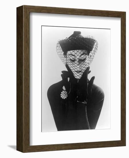 Anne Gunning in an Erik felt and Velvet Mandarin Hat with Veil, 1950-John French-Framed Giclee Print