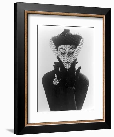 Anne Gunning in an Erik felt and Velvet Mandarin Hat with Veil, 1950-John French-Framed Giclee Print