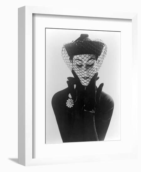 Anne Gunning in an Erik felt and Velvet Mandarin Hat with Veil, 1950-John French-Framed Giclee Print