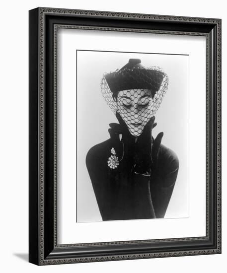 Anne Gunning in an Erik felt and Velvet Mandarin Hat with Veil, 1950-John French-Framed Giclee Print