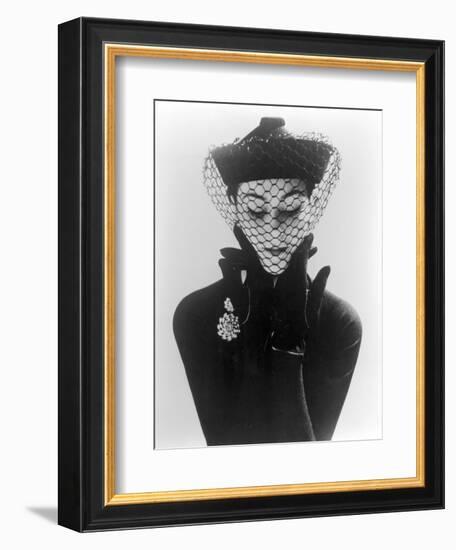 Anne Gunning in an Erik felt and Velvet Mandarin Hat with Veil, 1950-John French-Framed Giclee Print