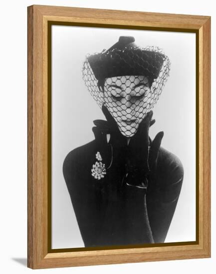 Anne Gunning in an Erik felt and Velvet Mandarin Hat with Veil, 1950-John French-Framed Premier Image Canvas