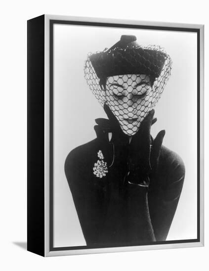 Anne Gunning in an Erik felt and Velvet Mandarin Hat with Veil, 1950-John French-Framed Premier Image Canvas