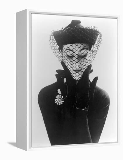 Anne Gunning in an Erik felt and Velvet Mandarin Hat with Veil, 1950-John French-Framed Premier Image Canvas