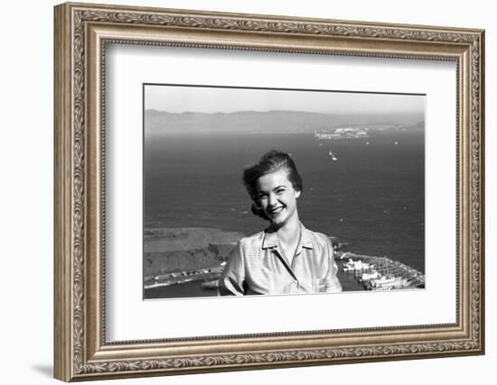 Anne Henderson, 21, on Vista Point at the Golden Gate Bridge, San Francisco, California-Allan Grant-Framed Photographic Print