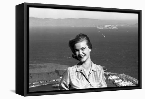 Anne Henderson, 21, on Vista Point at the Golden Gate Bridge, San Francisco, California-Allan Grant-Framed Premier Image Canvas