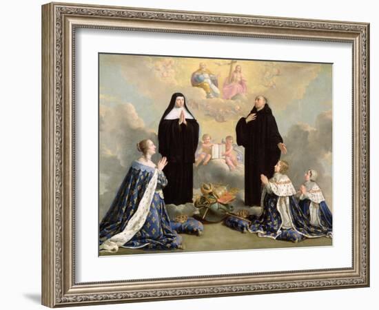 Anne of Austria and Her Children at Prayer with St. Benedict and St. Scholastica, 1646-Philippe De Champaigne-Framed Giclee Print