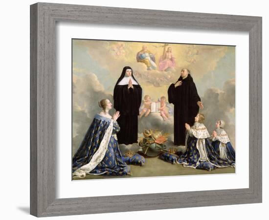 Anne of Austria and Her Children at Prayer with St. Benedict and St. Scholastica, 1646-Philippe De Champaigne-Framed Giclee Print
