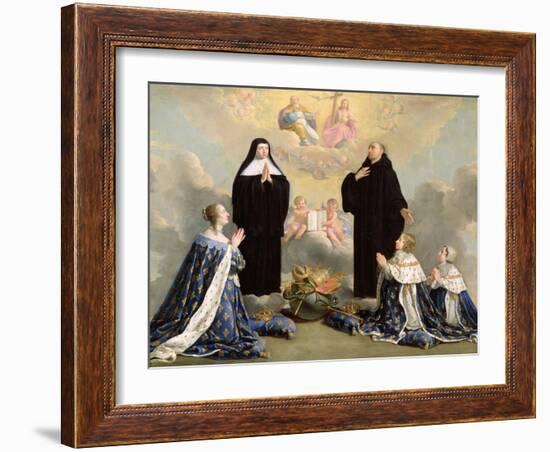 Anne of Austria and Her Children at Prayer with St. Benedict and St. Scholastica, 1646-Philippe De Champaigne-Framed Giclee Print