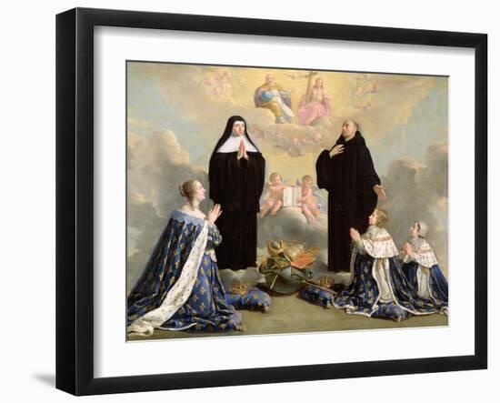 Anne of Austria and Her Children at Prayer with St. Benedict and St. Scholastica, 1646-Philippe De Champaigne-Framed Giclee Print