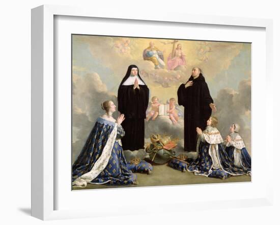 Anne of Austria and Her Children at Prayer with St. Benedict and St. Scholastica, 1646-Philippe De Champaigne-Framed Giclee Print