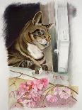 Kitten and Hollyhocks-Anne Robinson-Giclee Print