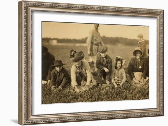 Annette Roy Said to Be 7 and Napoleon Ruel Said to Be 9 Picking Cranberries at Smart's Bog-Lewis Wickes Hine-Framed Photographic Print