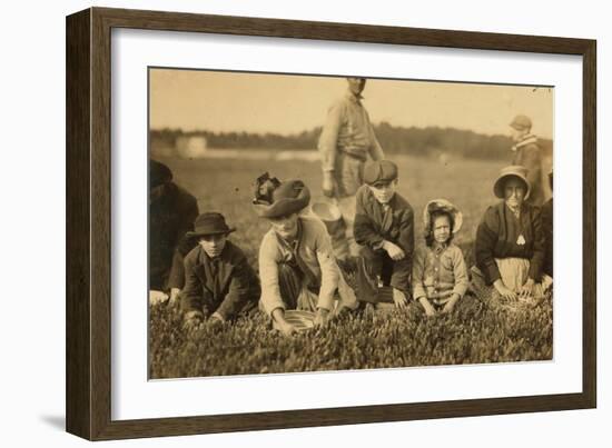 Annette Roy Said to Be 7 and Napoleon Ruel Said to Be 9 Picking Cranberries at Smart's Bog-Lewis Wickes Hine-Framed Photographic Print