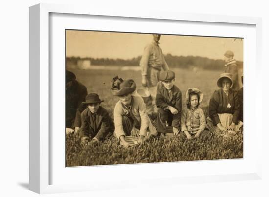 Annette Roy Said to Be 7 and Napoleon Ruel Said to Be 9 Picking Cranberries at Smart's Bog-Lewis Wickes Hine-Framed Photographic Print