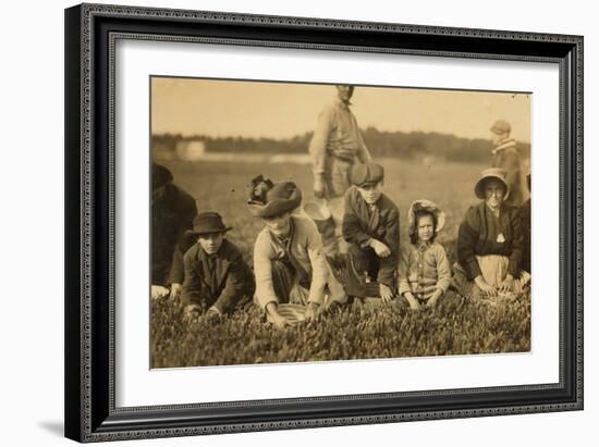 Annette Roy Said to Be 7 and Napoleon Ruel Said to Be 9 Picking Cranberries at Smart's Bog-Lewis Wickes Hine-Framed Photographic Print