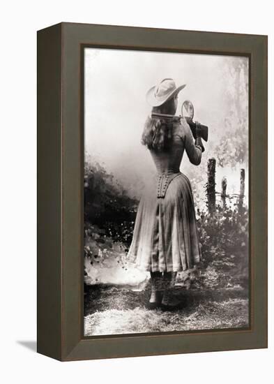 Annie Oakley Shooting over Shoulder-null-Framed Premier Image Canvas