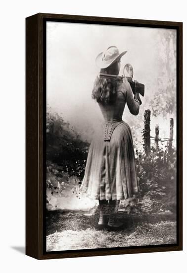 Annie Oakley Shooting over Shoulder-null-Framed Premier Image Canvas