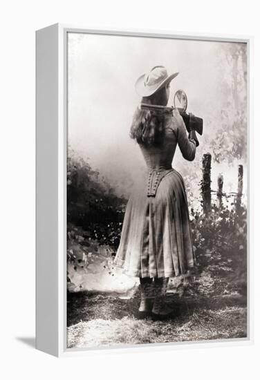 Annie Oakley Shooting over Shoulder-null-Framed Premier Image Canvas