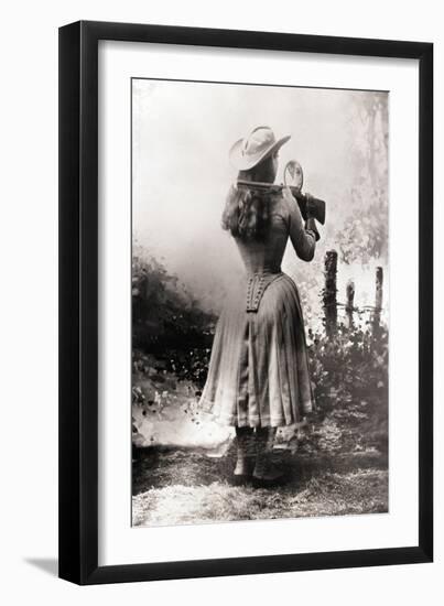 Annie Oakley Shooting over Shoulder-null-Framed Photographic Print