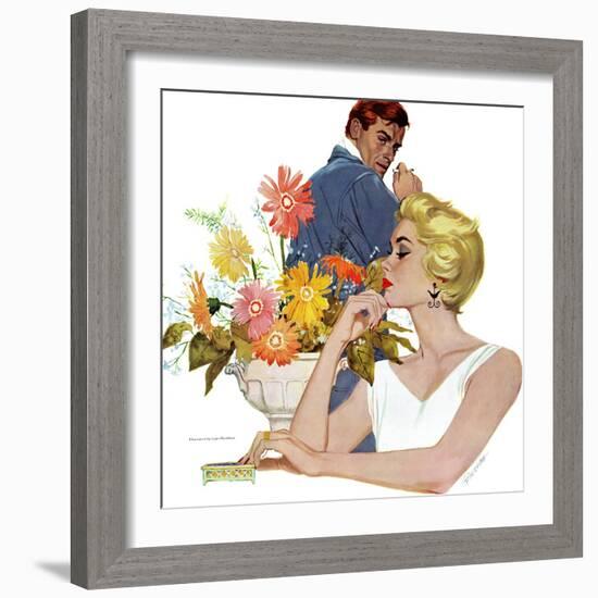 Anniversary Quarrel - Saturday Evening Post "Leading Ladies", October 20, 1956 pg.33-Lynn Buckham-Framed Giclee Print