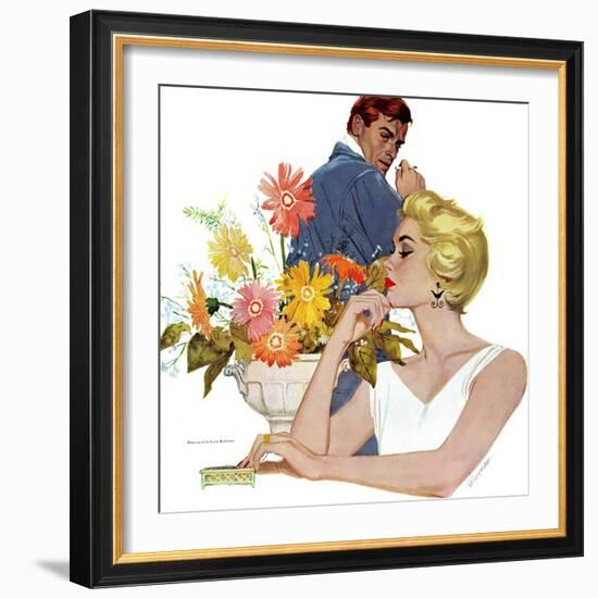 Anniversary Quarrel - Saturday Evening Post "Leading Ladies", October 20, 1956 pg.33-Lynn Buckham-Framed Giclee Print